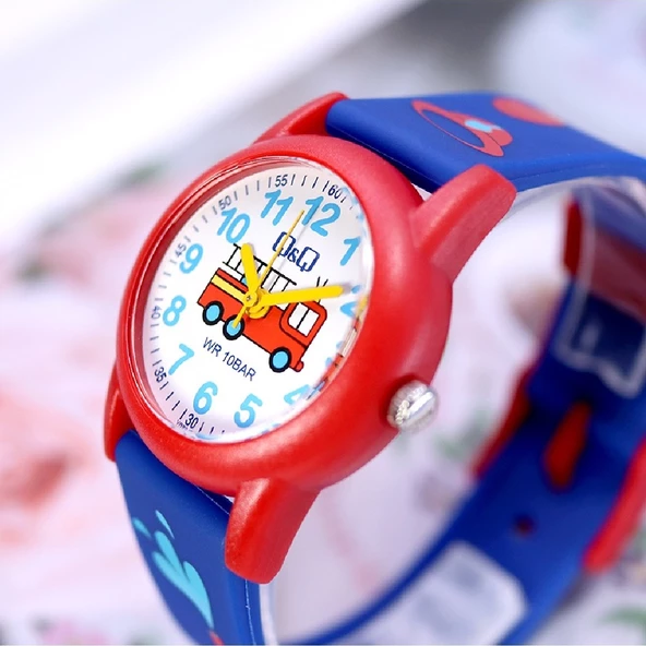 Q&Q VR99J019Y Lacivert Kırmızı İtfaiye Desenli Su Geçirmez Erkek Çocuk Kol Saati - 7