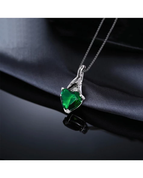 Zümrüt Taşlı Kırılmaz Kalp Kadın Gümüş Kolye - 4