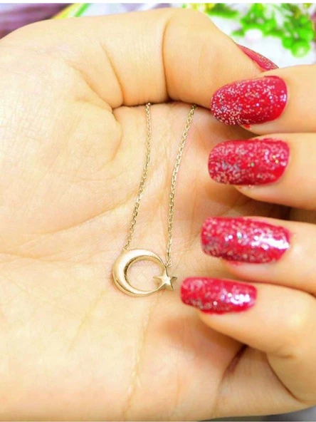 925 Ayar Gümüş Ay Yıldız Kolye Kadın Kolye Sade Sevenlere - Resim 2