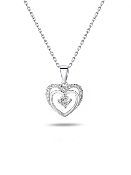 Gümüş Çift Kalp Tektaş Kadın Gümüş Kolye ürün görseli