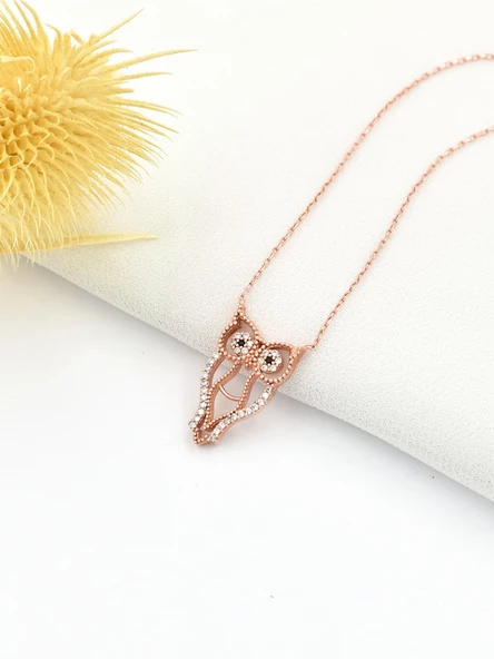 Zirkon Taşlı Baykuş Kadın Gümüş Kolye - Resim 2