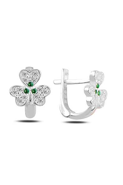 925 Ayar Gümüş Yonca Model J Çocuk Küpe ürün görseli