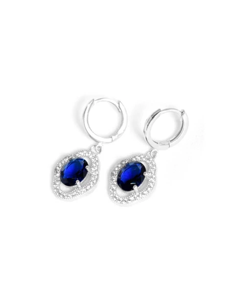 Gümüş Safir Taşlı Kadın Kolye Küpe Seti Gümüş Kolye Set - 2