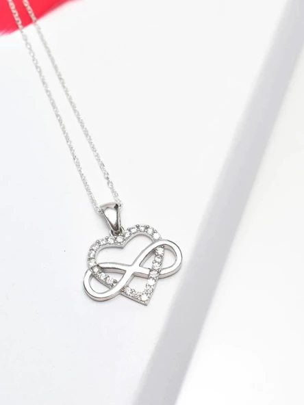 925 Ayar Gümüş Sonsuzluk Kalpli Kadın Kolye - Resim 2
