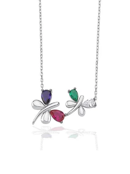 925 Ayar Gümüş Renkli Kanatlı Kelebekler Düşü Kadın Kolye ürün görseli
