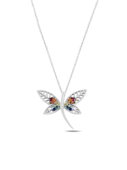 Gümüş Renkli Zirkon Taşlı Yusufçuk Kadın Kolye