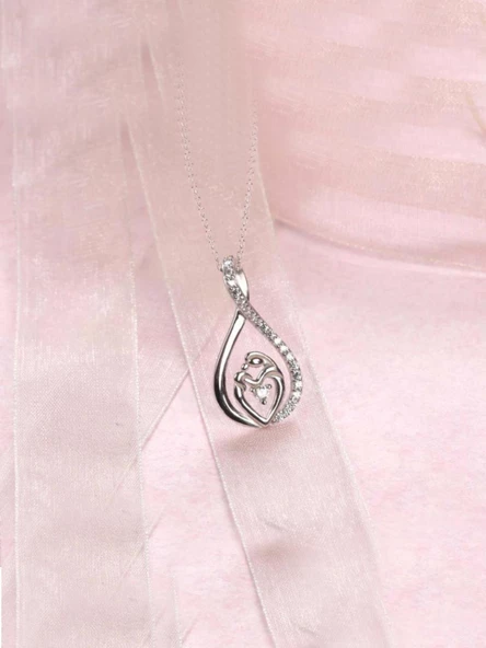 Sonsuzluk Zirkon Taşlı Anne Bebek Gümüş Kolye - Resim 3