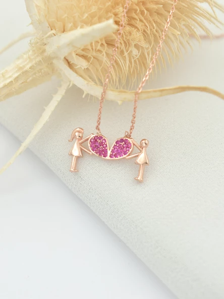 Kalp Tutan Aşıklar Kolyesi Kadın Gümüş Kolye - Resim 2