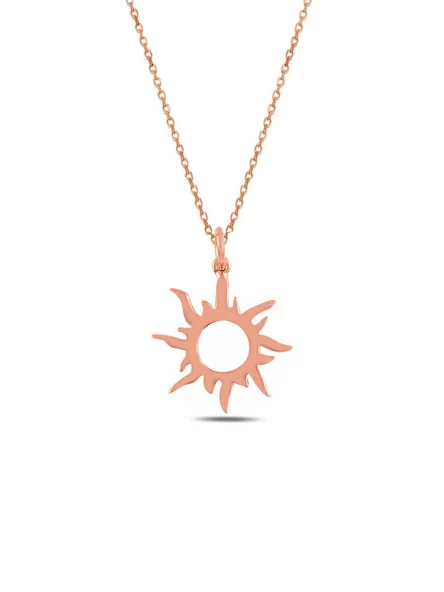 Güneş Figürlü Rose Renk Kadın Gümüş Kolye ürün görseli