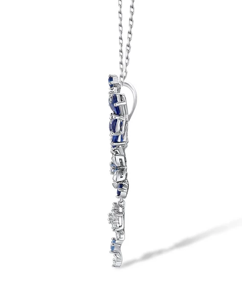 Safir Taşlı Pırlanta Model Çiçek Demeti Kadın Gümüş Kolye - 2