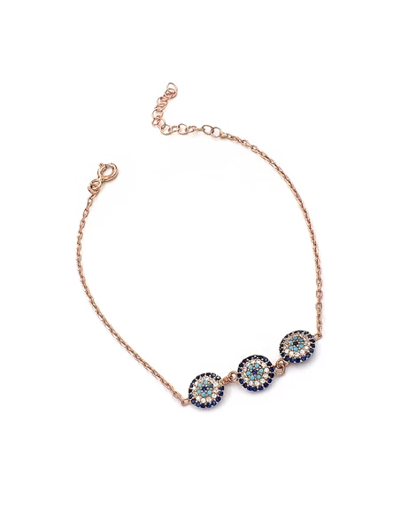 Üç Nazar Gözlü Rose Kadın Gümüş Bileklik ürün görseli