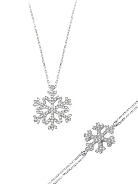 925 Ayar Gümüş Kar Tanesi Kadın Kolye Bileklik Set ürün görseli
