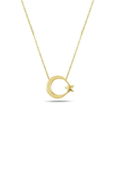 925 Ayar Gümüş Ay Yıldız Kolye Kadın Kolye Sade Sevenlere ürün görseli