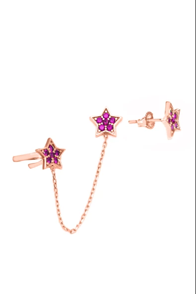 925 Ayar Gümüş Yıldız Kıkırdak Sallantılı Kadın Küpe - Resim 2