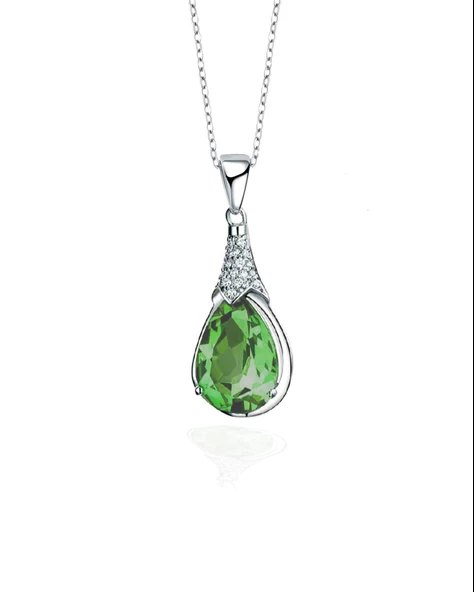 925 Ayar Zümrüt Yeşili Su Damlası Kadın Gümüş Kolye ürün görseli