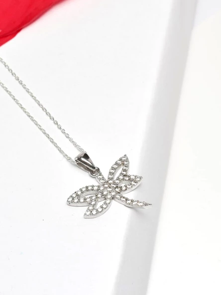 925 Ayar Gümüş Zirkon Taşlı Yusufçuk Model Kadın Kolye - Resim 2