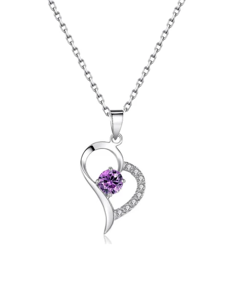 Gümüş Zirkon Taşlı Kadın Kalp Gümüş Kolye - Resim 5