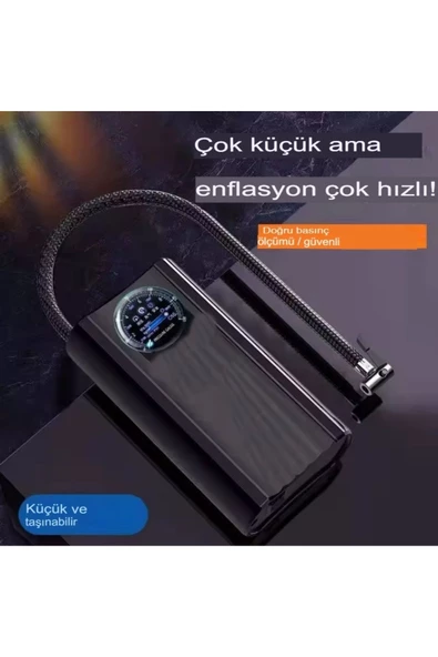 Slim Siyah Model Oto Kompresör Araç Lastik Şişirici Hava Pompası Taşınabilir - 6