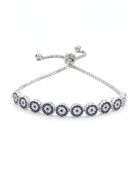 Nazar Boncuklu Asansör Kilitli Kadın Gümüş Bileklik ürün görseli