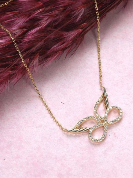 Gümüş Melek Kanatlı Sonsuzluk Kadın Kolye Altın Kaplama - Resim 2