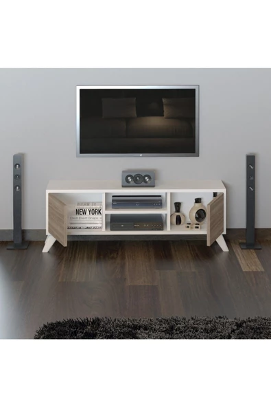 IRMAK DÜNYASI Televizyon Sehpası Tv Ünitesi Cordoba Beyazi Mini Tv Sehpası Ceviz Meşe - 2