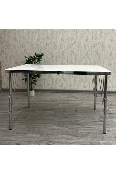 By Orhan Güzel MUTFAK MASASI Base Beyaz GÜMÜŞ  Masa - Resim 5