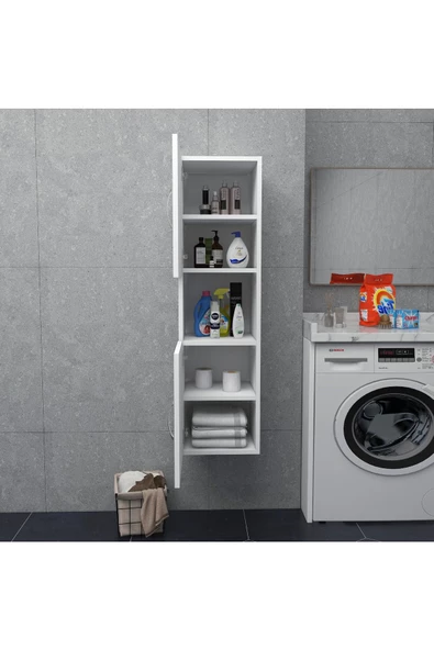 IRMAK DÜNYASI 2 Kapaklı Bölmeli Banyo Asma Boy Dolabı 2 kapılı Çok Amaçlı Duvara Monteli Dolap - 4