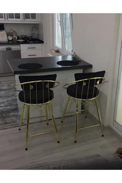 By Orhan Güzel Bar Sandalyesi , Ada Mutfak Sandalyesi , Bar Taburesi , Yüksek GOLD SİYAH - Resim 6