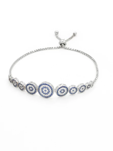 Nazar Boncuklu Asansör Kilitli Kadın Gümüş Bileklik ürün görseli