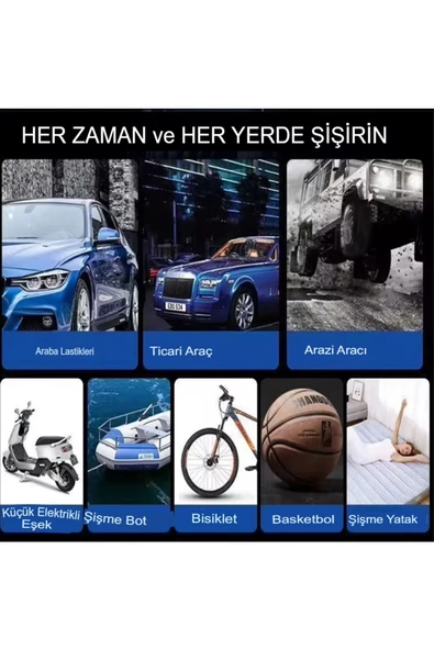 Slim Siyah Model Oto Kompresör Araç Lastik Şişirici Hava Pompası Taşınabilir - 2