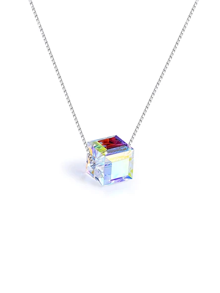 Gümüş Swarovski Taşlı Kadın Küp Gümüş Kolye ürün görseli