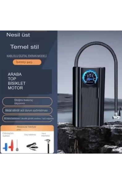 Slim Siyah Model Oto Kompresör Araç Lastik Şişirici Hava Pompası Taşınabilir - 5