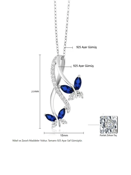 Sonsuzluk Pırlanta Model Safir Taşlı Kelebek Kadın Gümüş Kolye - 4