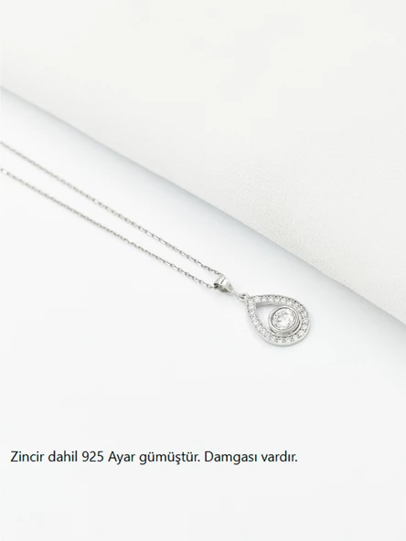 925 Ayar Tektaş Damla Parıltısı Kadın Gümüş Kolye - 3
