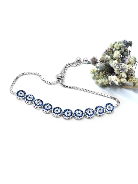 Nazar Boncuklu Asansör Kilitli Kadın Gümüş Bileklik - Resim 2