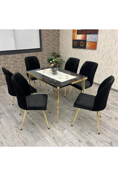 By Orhan Güzel Mutfak Masası Takımı,Salon Masa Takımı 6 Kişilik RODONİT Gold Salon Masa Takımı