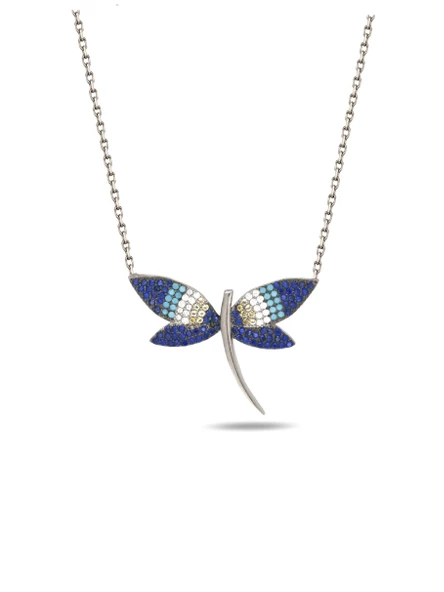 Yusufçuk Kolye 925 Ayar Gümüş Mavi Taşlı  Kadın Kolye ürün görseli