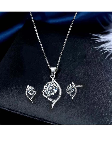 Gümüş Zirkon Taşlı Kadın Kolye Küpe Set Gümüş Takı Seti - 2