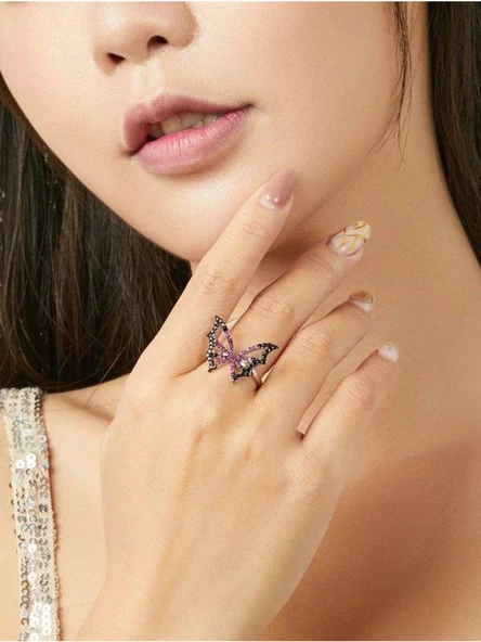 Gümüş Kelebek Model Kadın Gümüş Yüzük Ayarlanabililir - 2