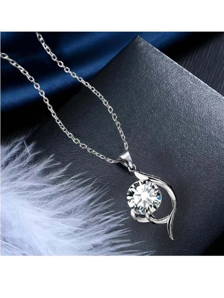 Gümüş Zirkon Taşlı Kadın Kolye Küpe Set Gümüş Takı Seti - 3