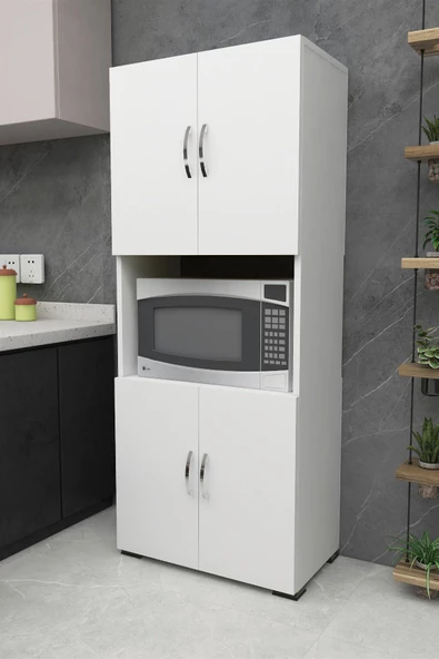 Irmak Mobilya 4 Kapaklı Orta Bölmeli Çok Amaçlı Beyaz Mikrodalga Fırın Dolabı, Mini Fırın Mutfak Dolabı - 3