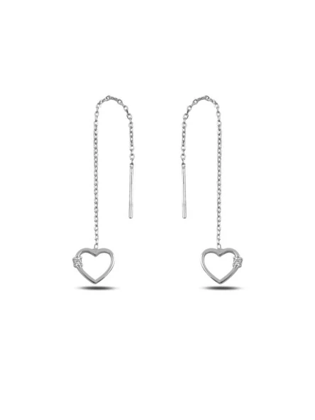 Gümüş Zirkon Taşlı Kalp Japon Kadın Küpe ürün görseli