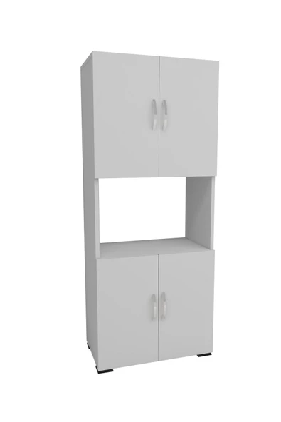 Irmak Mobilya 4 Kapaklı Orta Bölmeli Çok Amaçlı Beyaz Mikrodalga Fırın Dolabı, Mini Fırın Mutfak Dolabı - 2