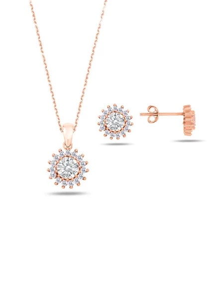 Rose Gold Zirkon Taşlı Kadın Kolye Küpe Seti ürün görseli