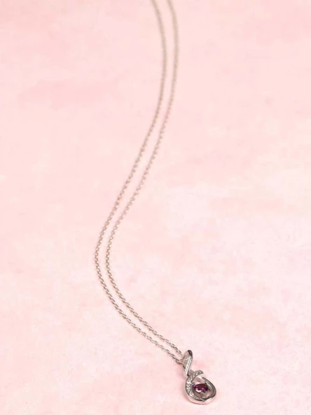 Ametist Taşlı Minik Kalp Kadın Gümüş Kolye - Resim 2