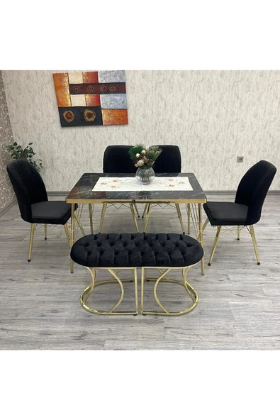 By Orhan Güzel Mutfak Masası Takımı,Salon Masa Takımı 6 Kişilik RODONİT Gold Salon Masa Takımı