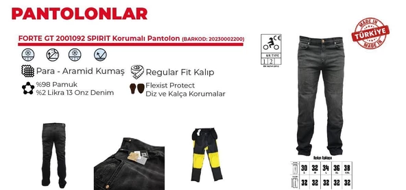 Forte Gt 1092 Spırıt Korumalı Motosiklet Kot Pantolonu 30 Beden Siyah - 5