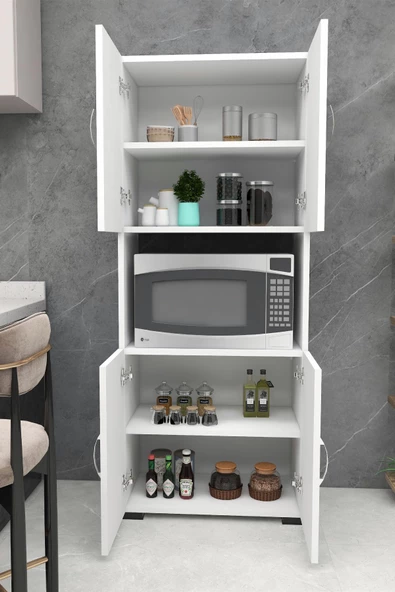 Irmak Mobilya 4 Kapaklı Orta Bölmeli Çok Amaçlı Beyaz Mikrodalga Fırın Dolabı, Mini Fırın Mutfak Dolabı - 5