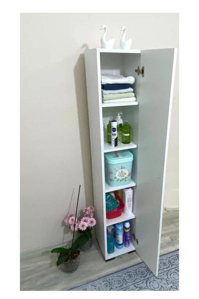 IRMAK DÜNYASI Çok Amaçlı Dolap Tek Kapaklı Dolap 5 Raflı Banyo Dolabı Mutfak Kiler Dolabı Beyaz Erzak Dolabı - 4
