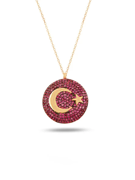 Rose Gümüş Mor Taş Ay Yıldız Kadın Gümüş Kolye ürün görseli